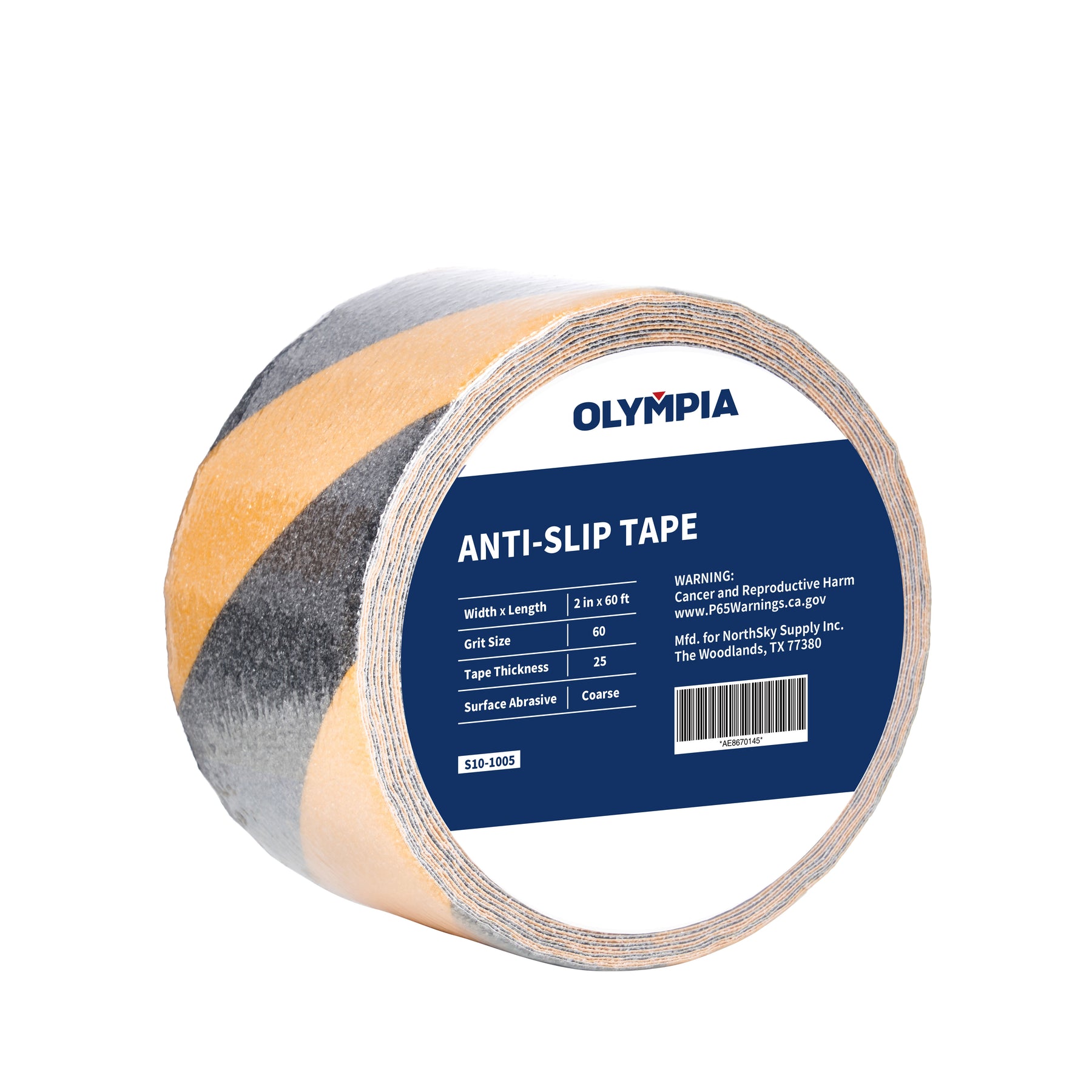 2" Anti-Slip Tape, Coarse, 60 Grit, 25 mil, Black/Yellow Stripe