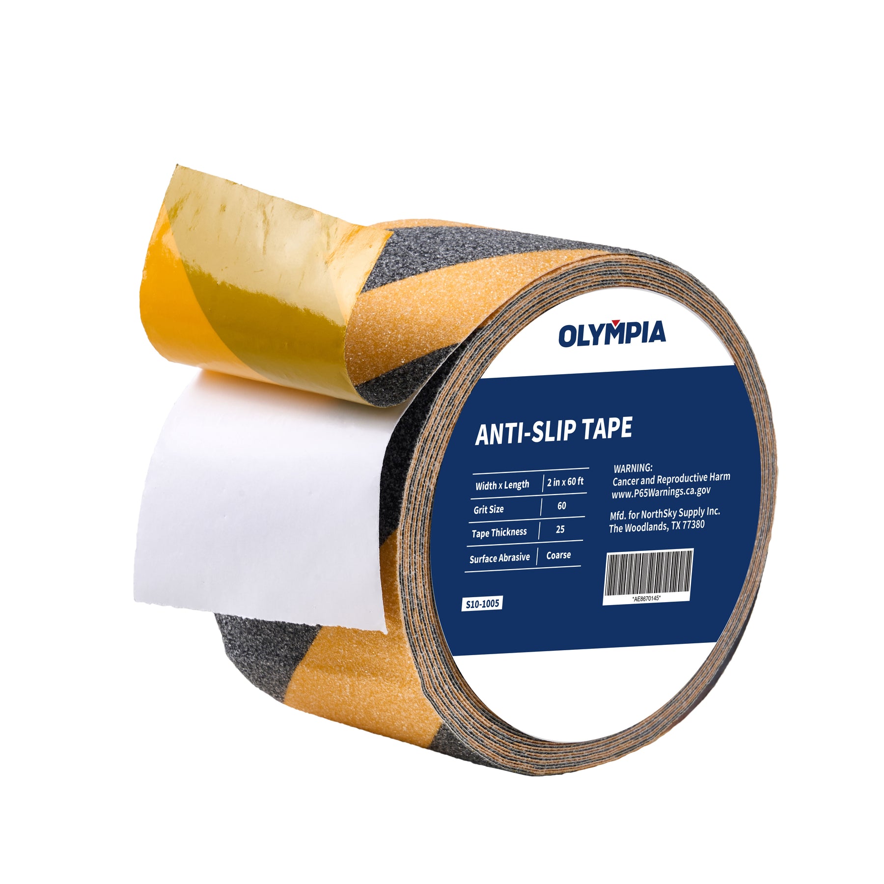 2" Anti-Slip Tape, Coarse, 60 Grit, 25 mil, Black/Yellow Stripe