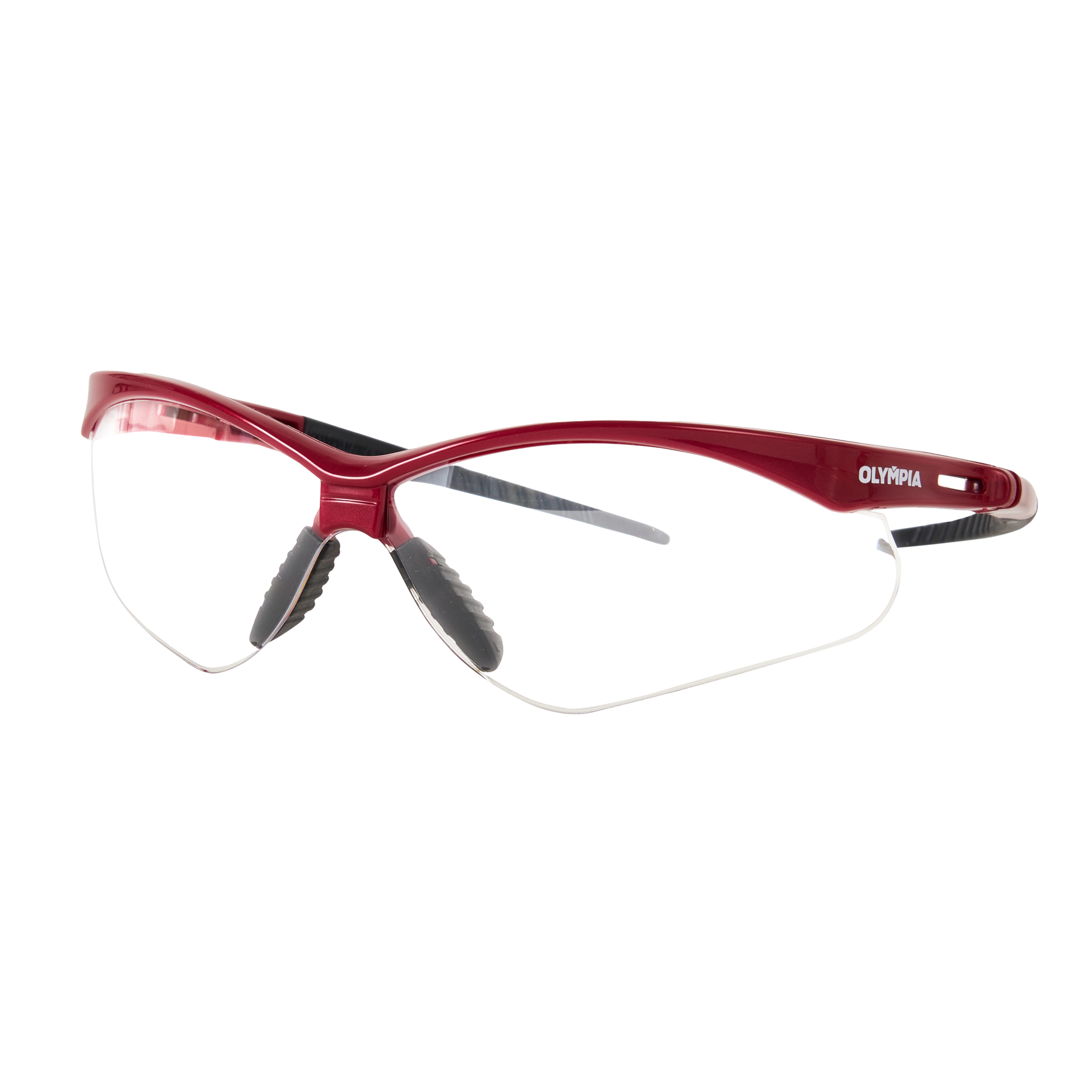Safety Glasses, Half-Frame, Clear Lens, Anti-Scratch/Anti-Fog, Red