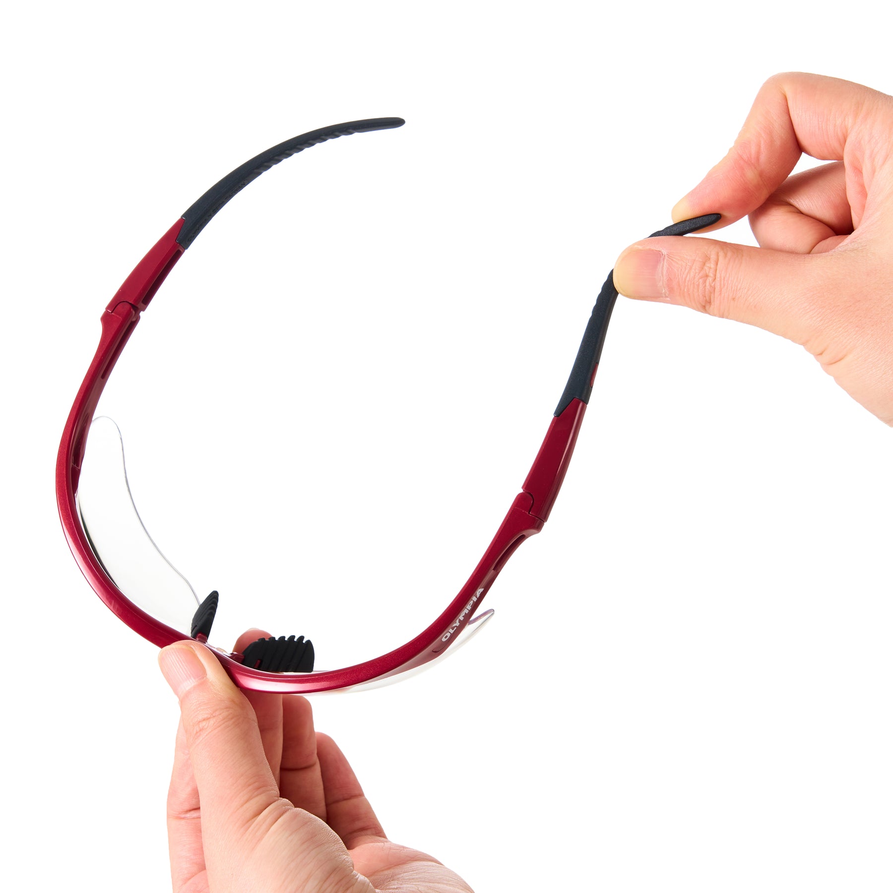 Safety Glasses, Half-Frame, Clear Lens, Anti-Scratch/Anti-Fog, Red