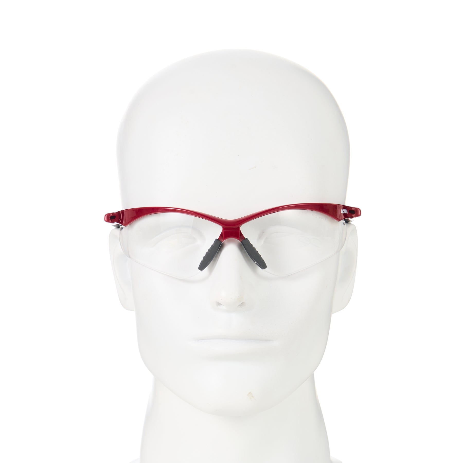 Safety Glasses, Half-Frame, Clear Lens, Anti-Scratch/Anti-Fog, Red