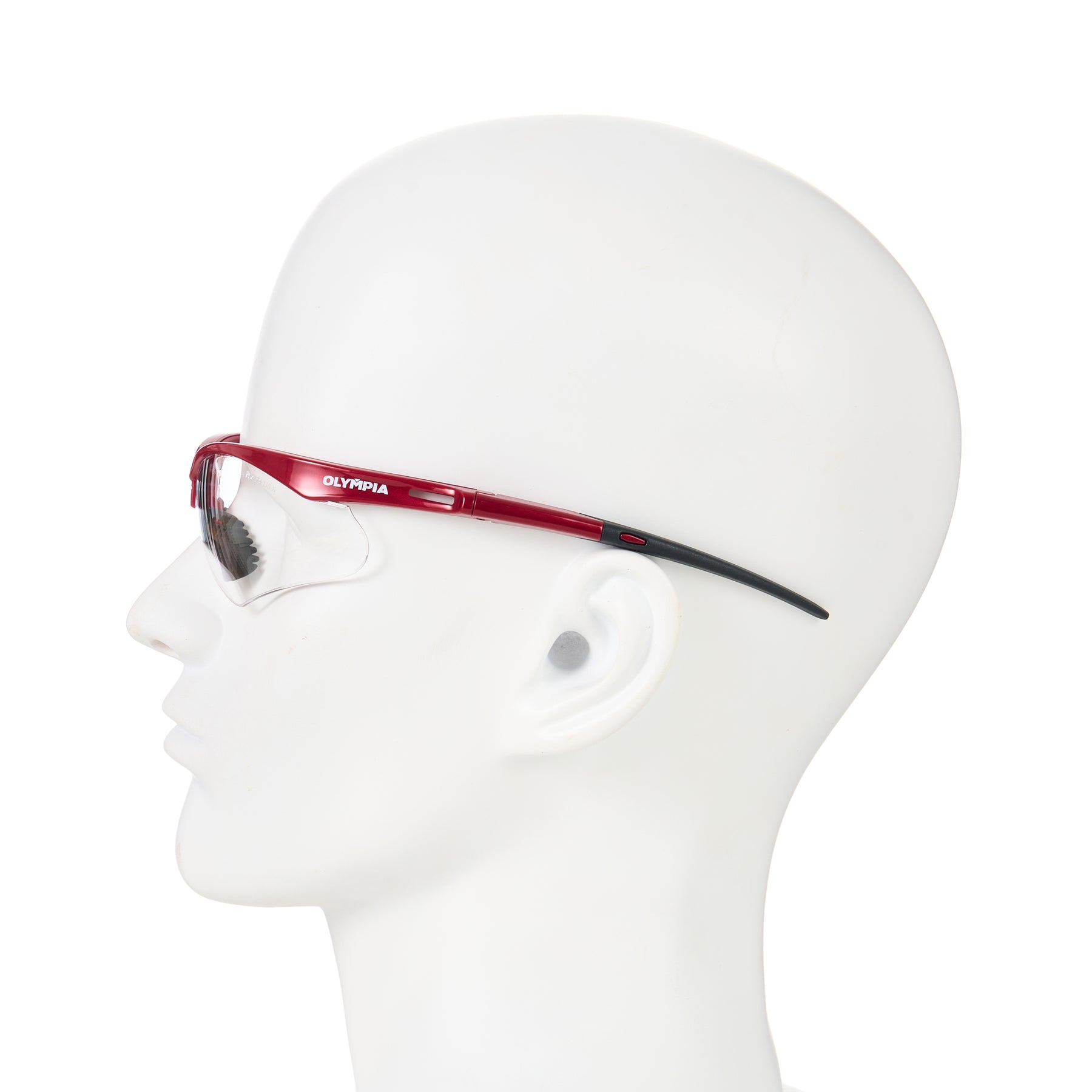 Safety Glasses, Half-Frame, Clear Lens, Anti-Scratch/Anti-Fog, Red