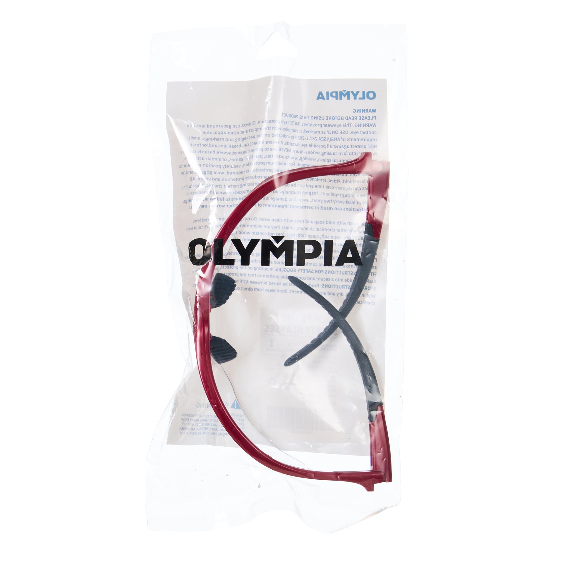 Safety Glasses, Half-Frame, Clear Lens, Anti-Scratch/Anti-Fog, Red