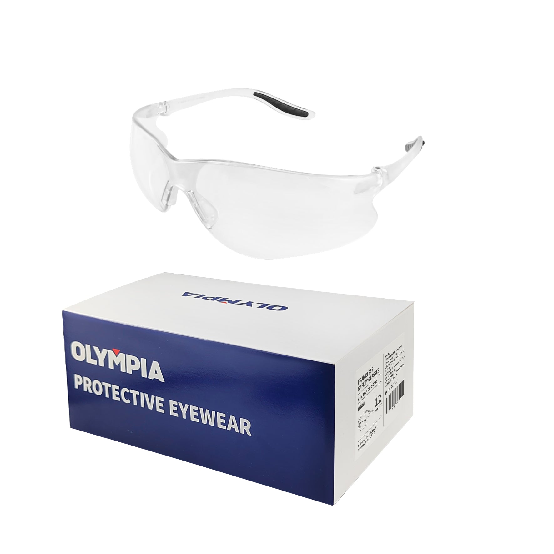 Frameless Safety Glasses, Clear, Anti-Scratch, Anti-Fog, 12 pairs