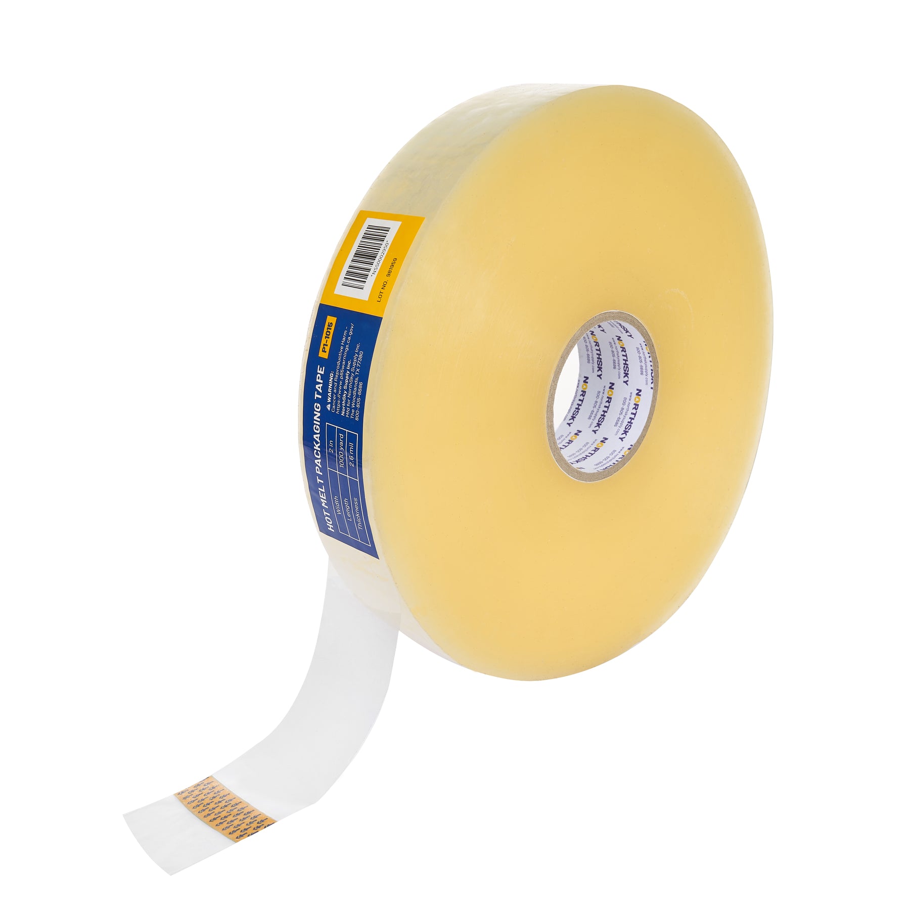 2 in Hot Melt Packaging Tape, Clear, 2.6 mil, Machine Length 1000 yd Roll