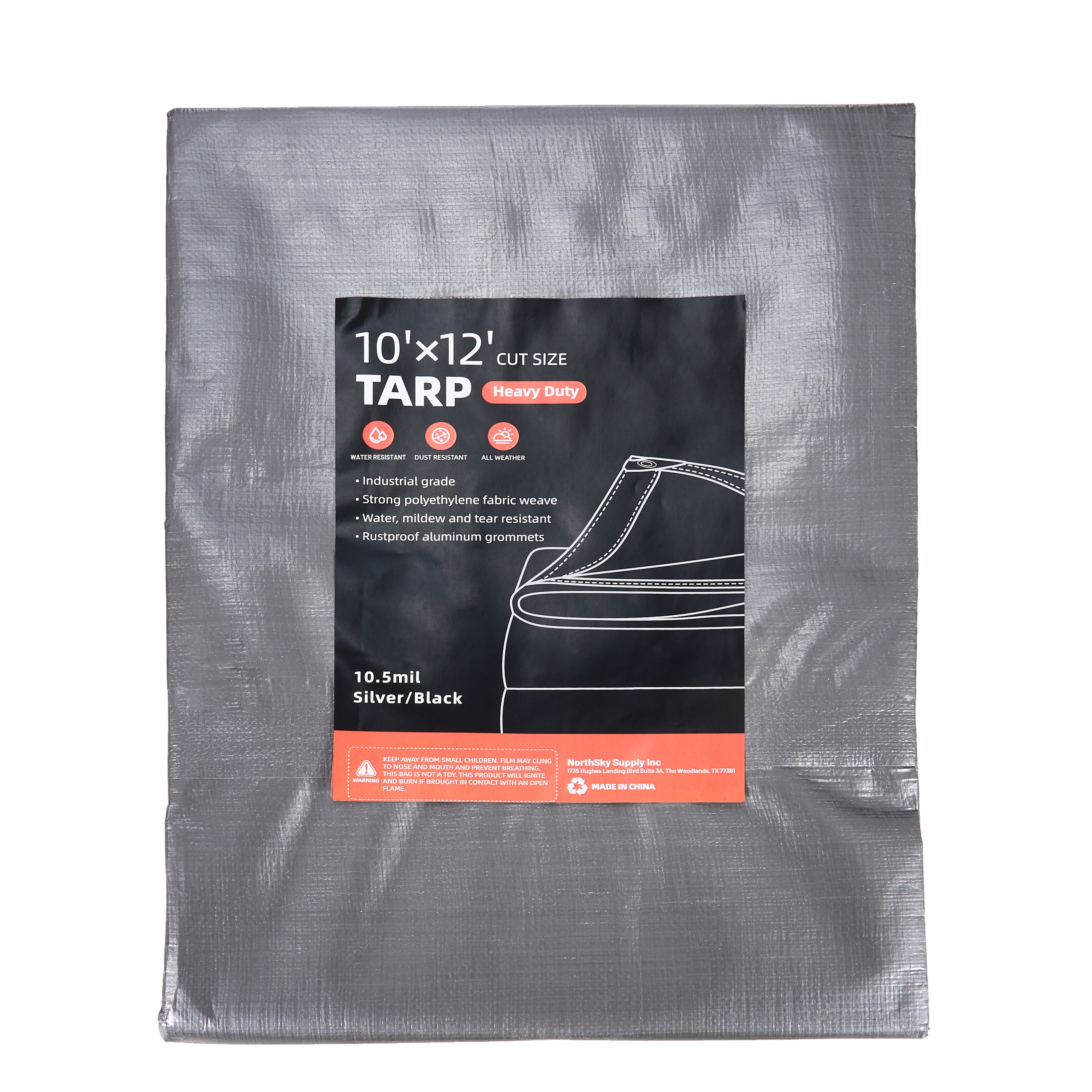 breathable tarp 10'×12' Water Resistant Polyethylene Tarp, Silver/Black, 10.5 mil