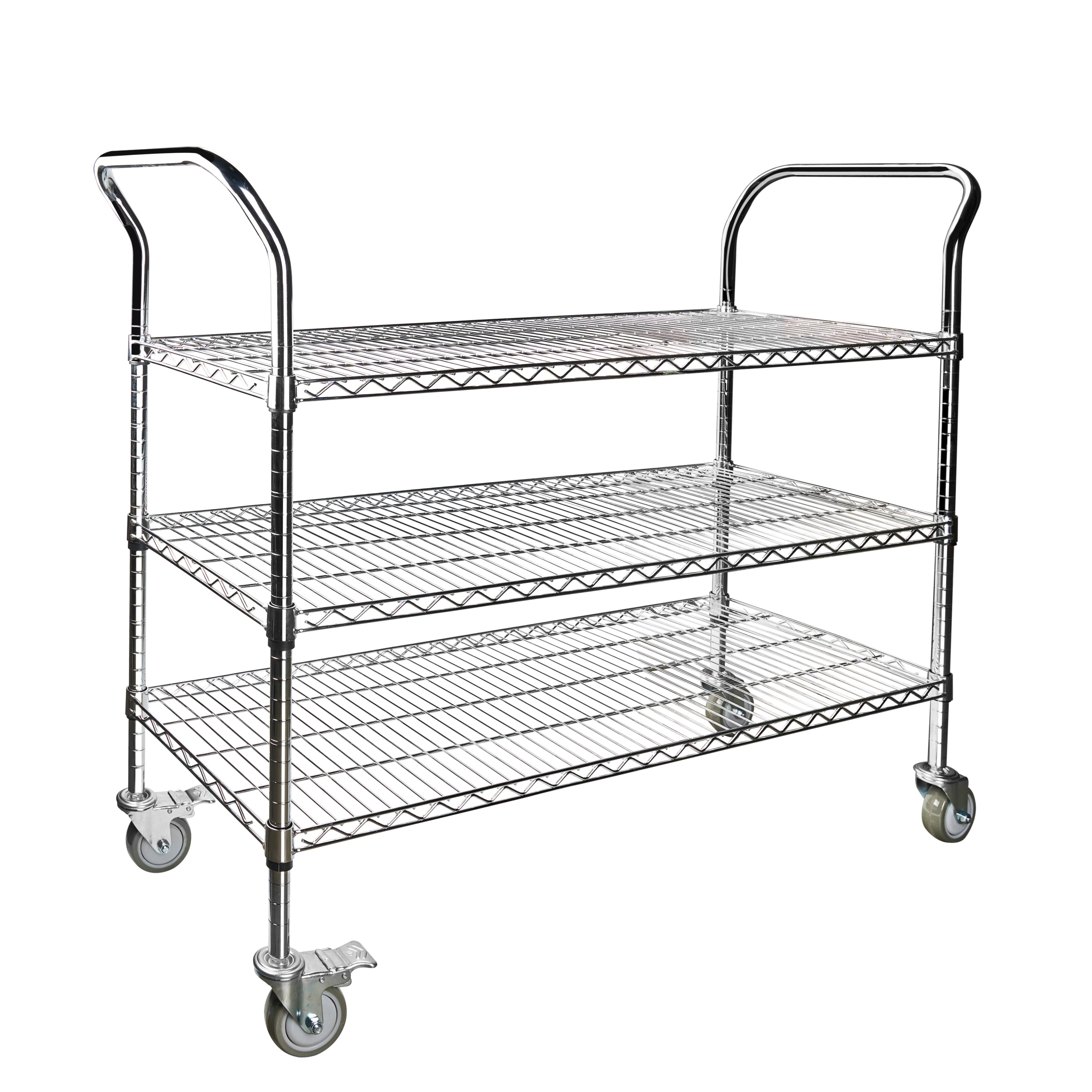 Utility Cart, 3-Shelf, Swivel, Wire Shelves, 47" x 18" x 38", NorthSky