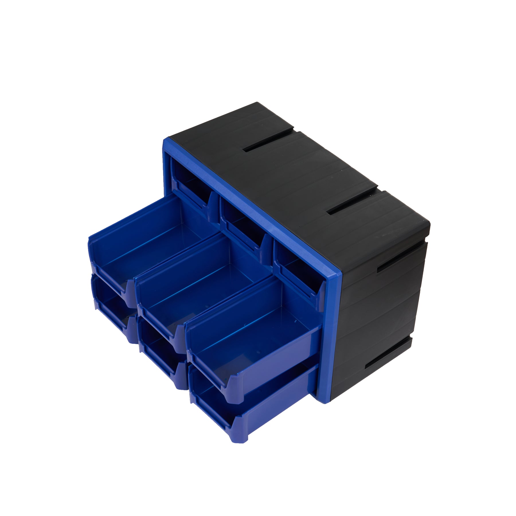 9-Bin Small Parts Cabinet, Stackable, Blue, 14.17 × 7.09 × 9.45 in