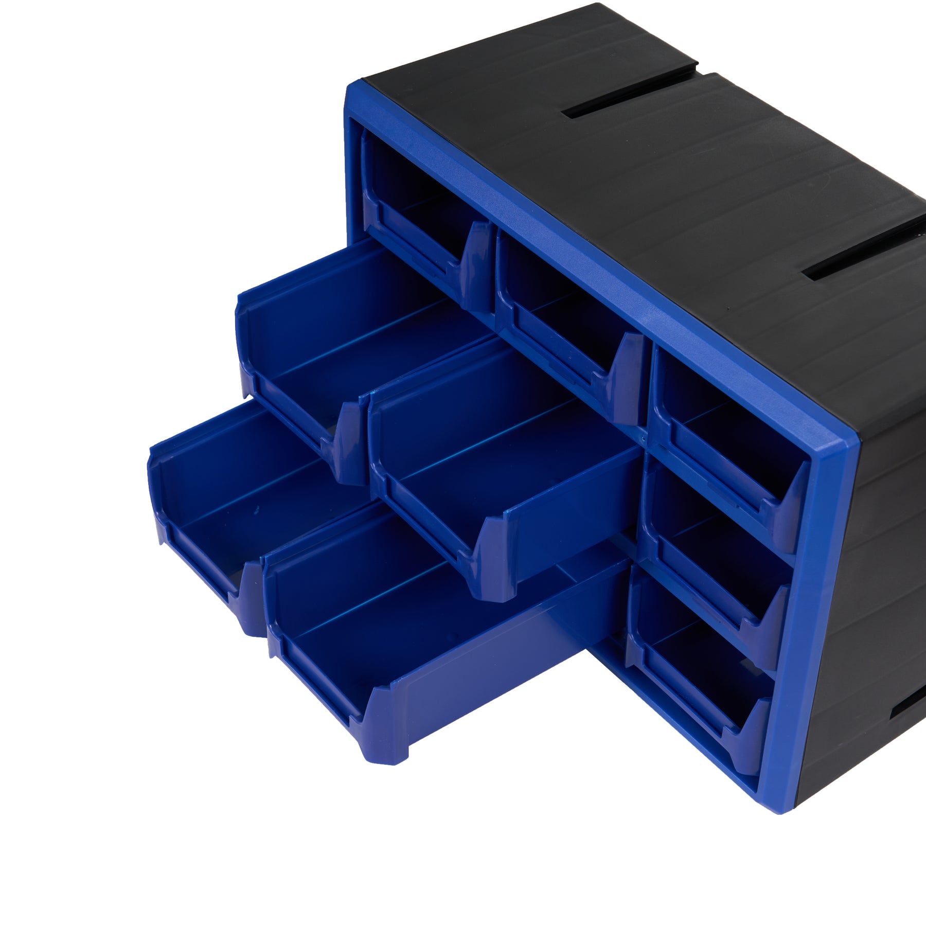 9-Bin Small Parts Cabinet, Stackable, Blue, 14.17 × 7.09 × 9.45 in