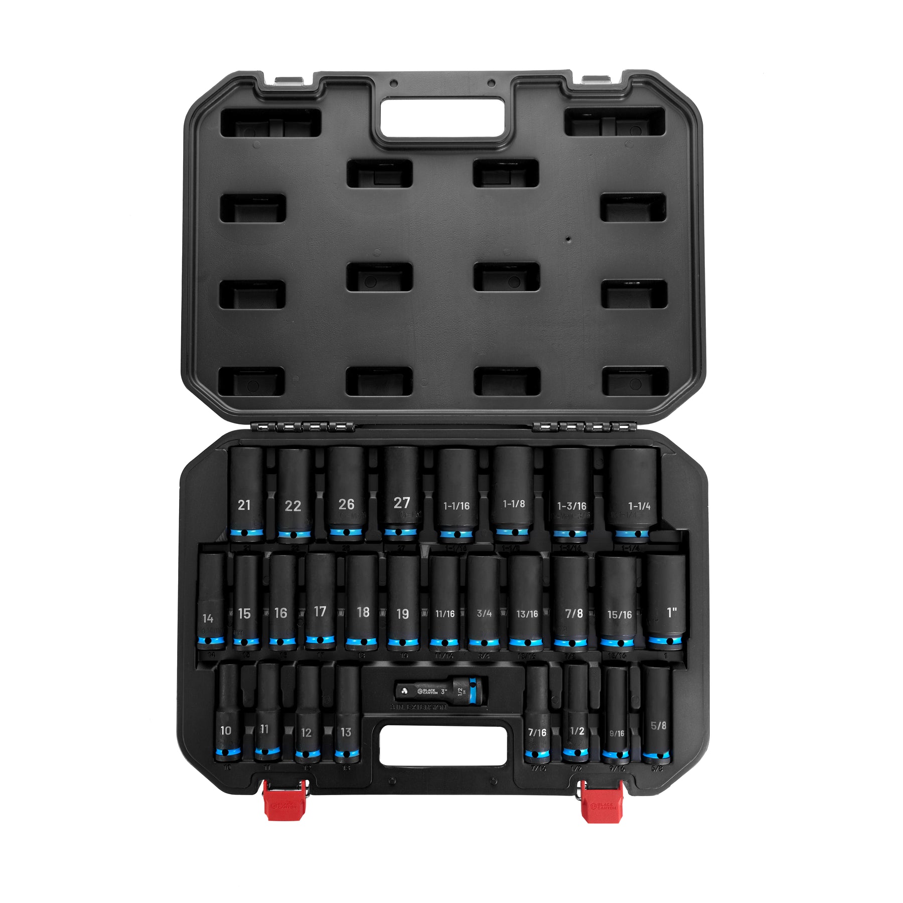 1/2 in Drive Impact Socket Set, 6-Point, Metric/SAE, 29 Piece