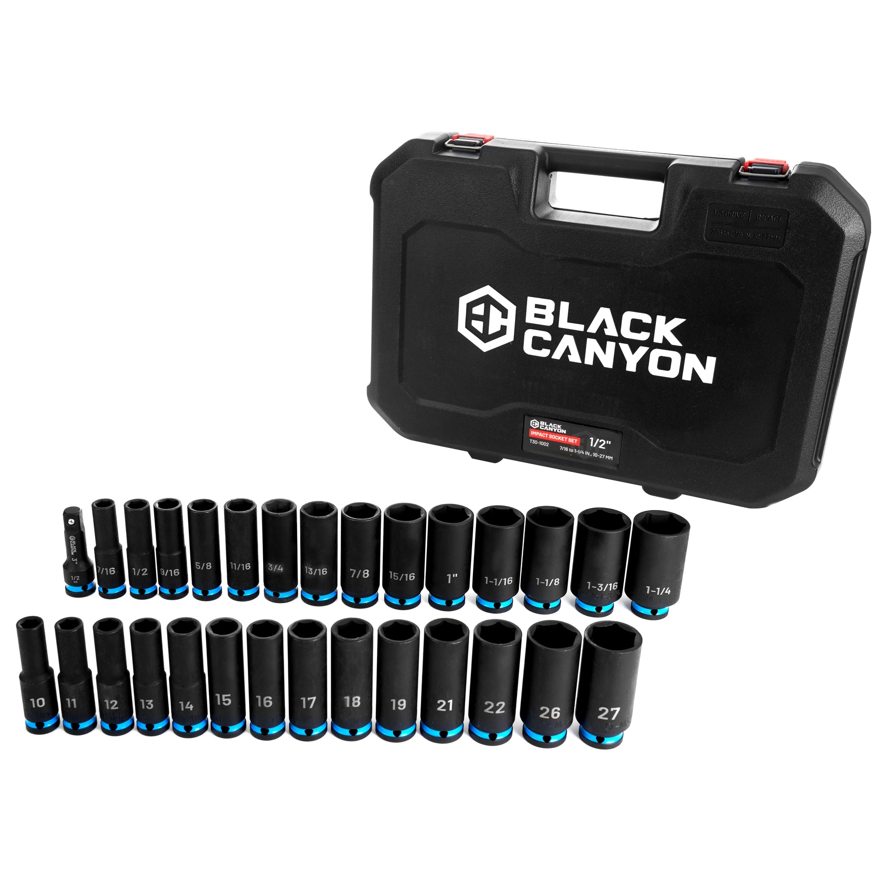 1/2 in Drive Impact Socket Set, 6-Point, Metric/SAE, 29 Piece