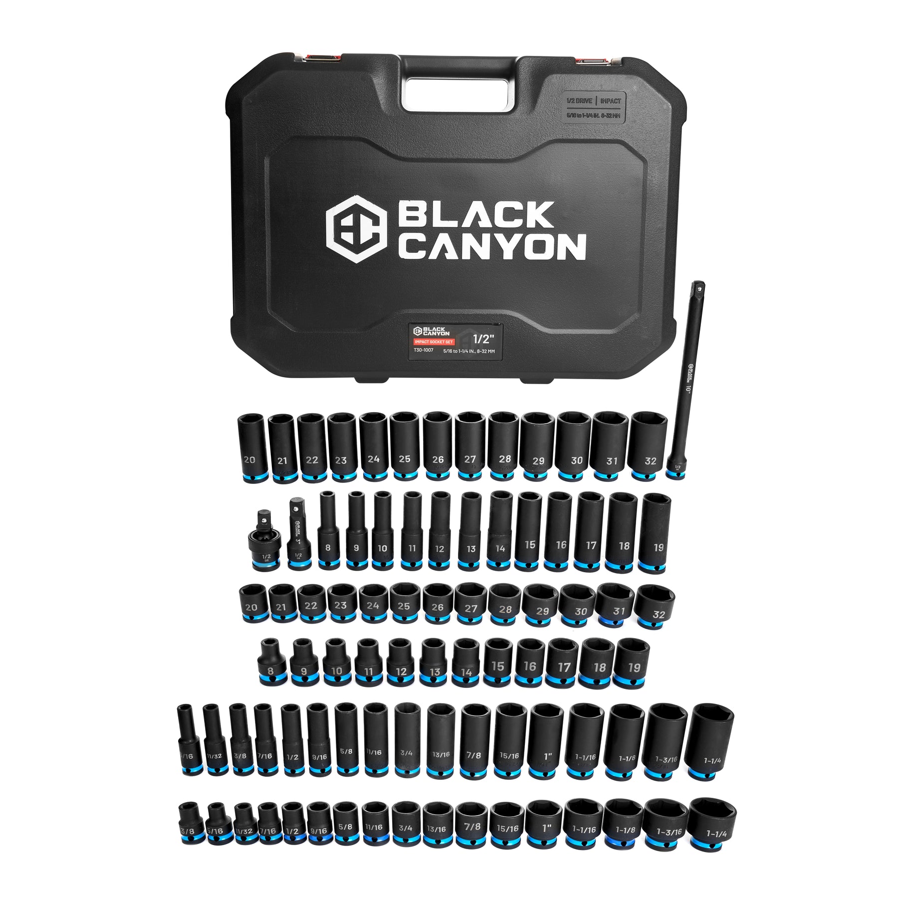 1/2 in Drive Impact Socket Set, 6-Point, Metric/SAE, 87 Piece