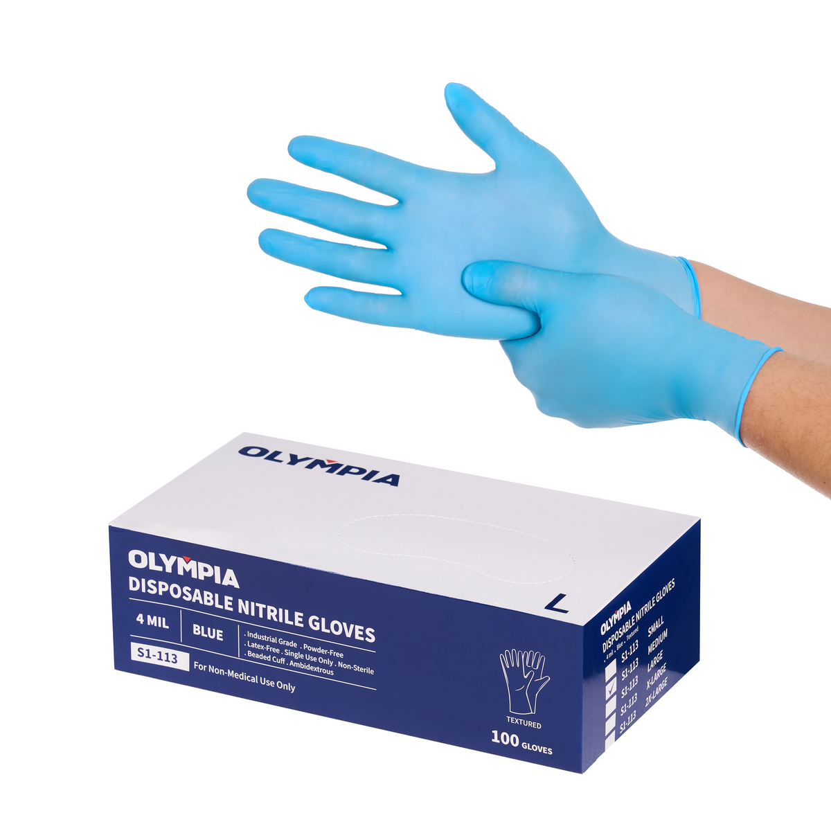 Disposable Nitrile Gloves, 4 mil, Grain, Blue, L/9, 100 count