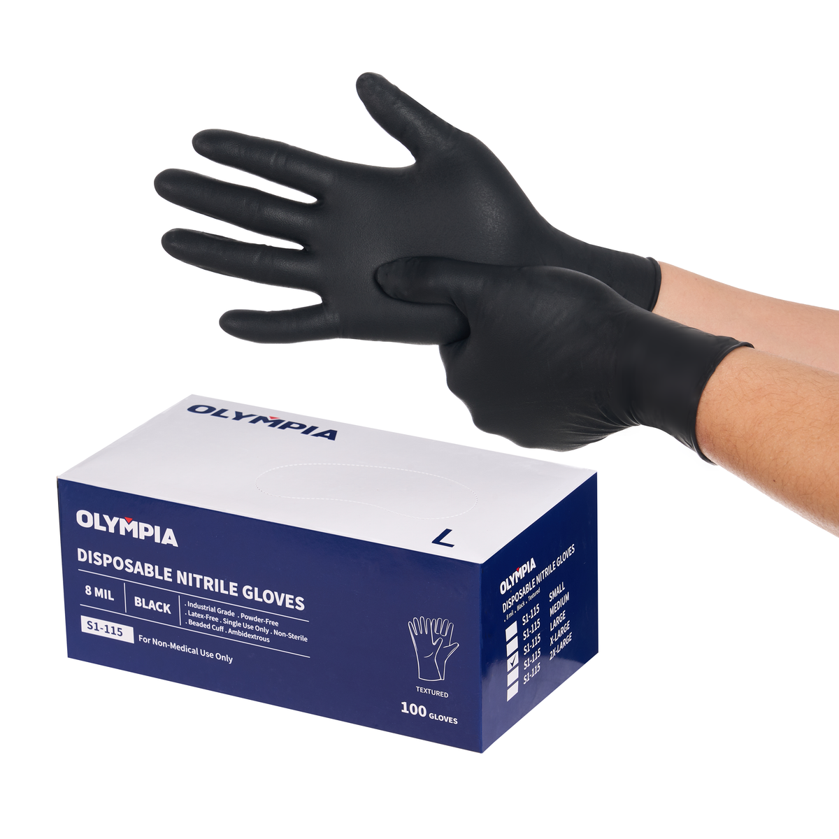 Disposable Nitrile Gloves, 8 mil, Grain, Black, L/9, 100 count