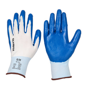 Nitrile Dipped Knit Gloves, 13ga, M/8, White/Blue, 12 pairs