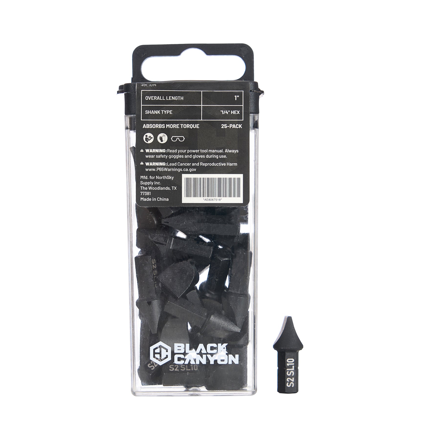 Impact Screwdriver Bits, Slotted SL10, 25-pack