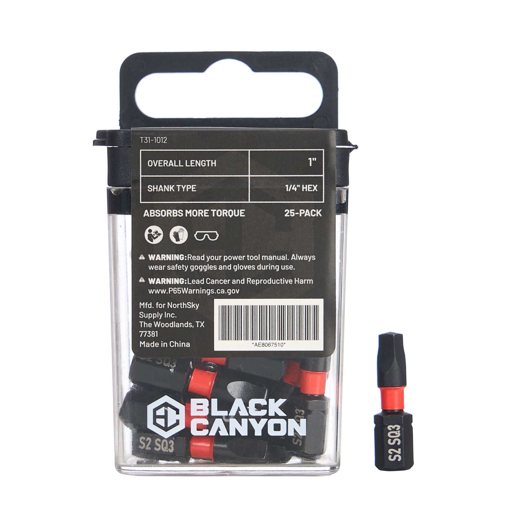 Impact Screwdriver Bits, Square SQ3, 25-pack