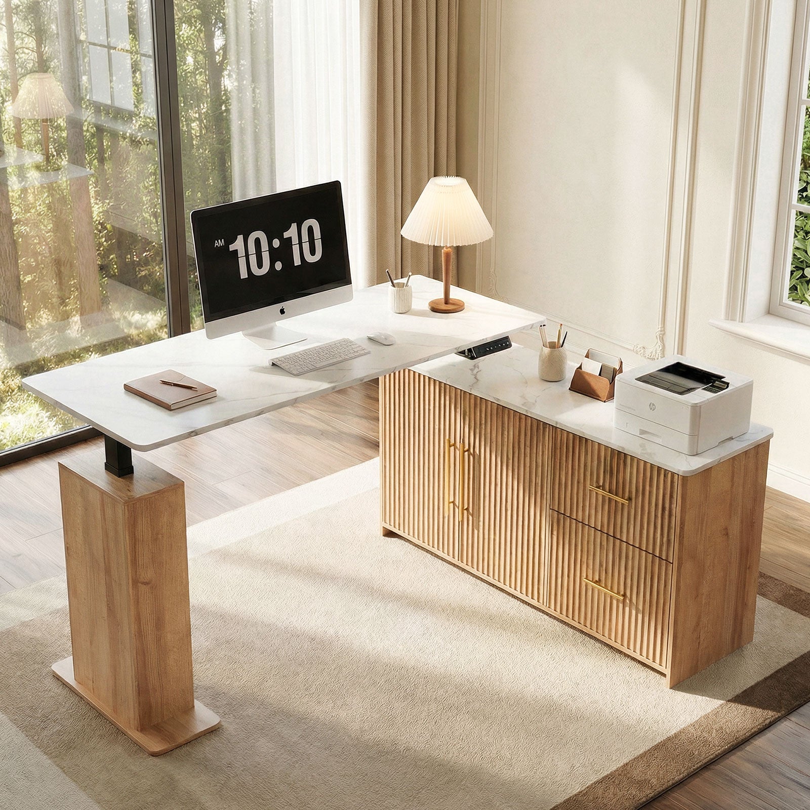 Height-adjustable Desk, Natural Wood Color