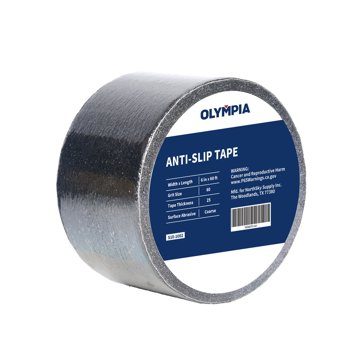 Anti-Slip Tape, Coarse, 6" Width, 60 Grit, 25 mil, Solid Black