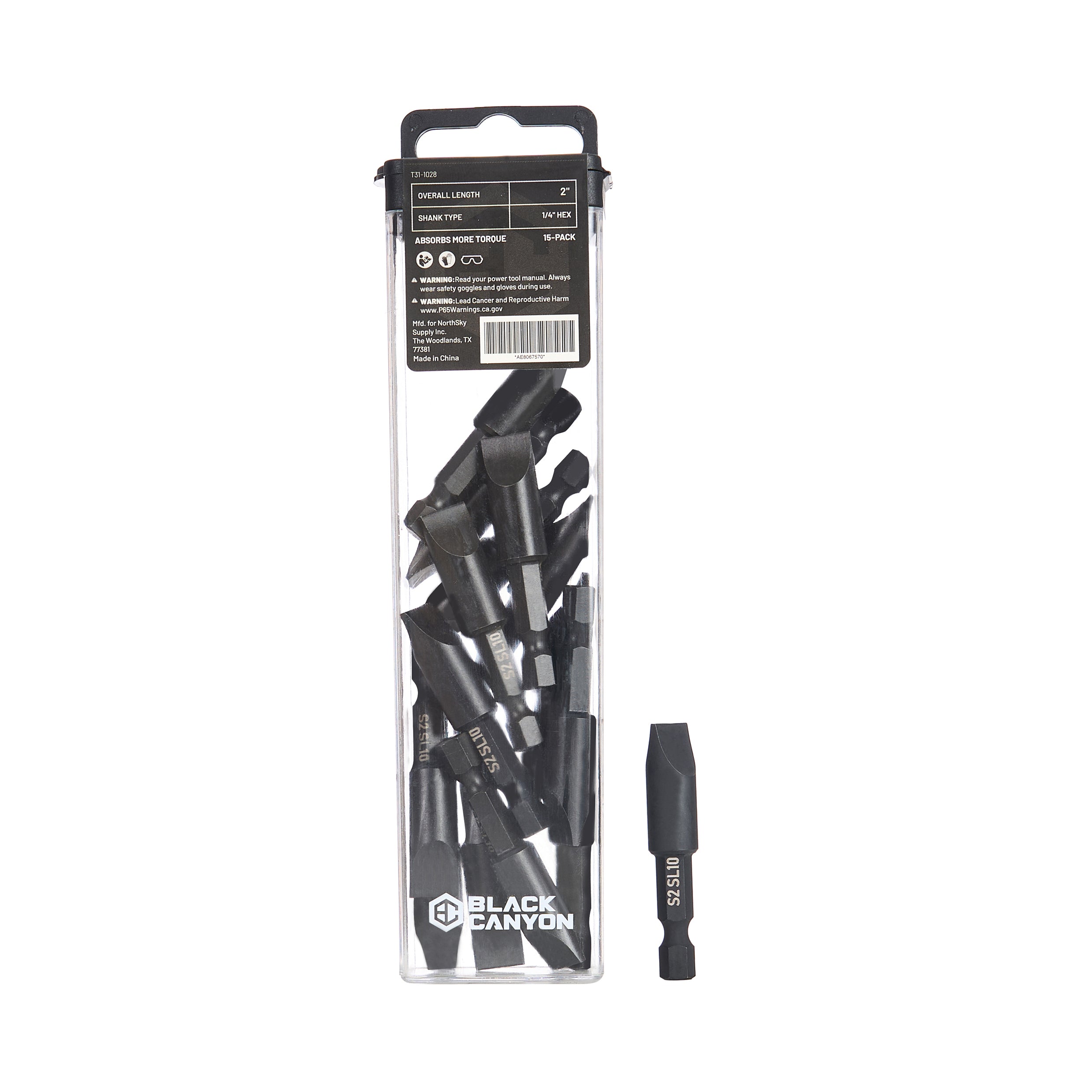 Sl10 Bit Impact Screwdriver Bits, Slotted, SL10, 2