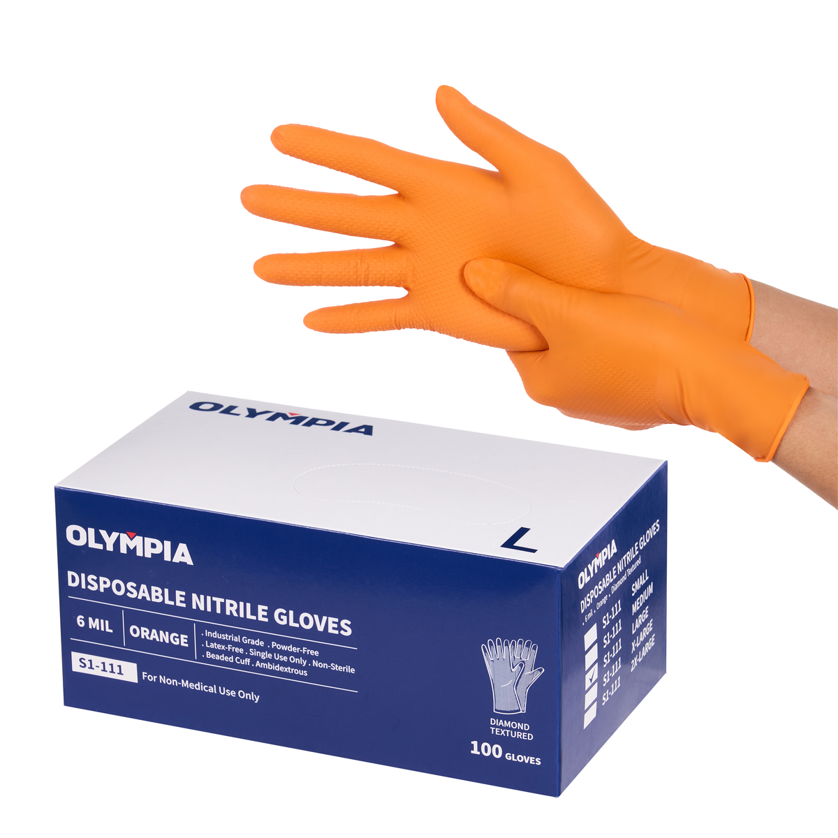 Disposable Nitrile Gloves, 6 mil, Diamond, Orange, L/9, 100 count