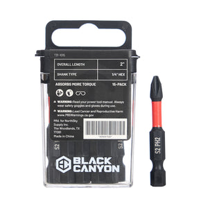 Impact Screwdriver Bits, Phillips PH2, 15-pack