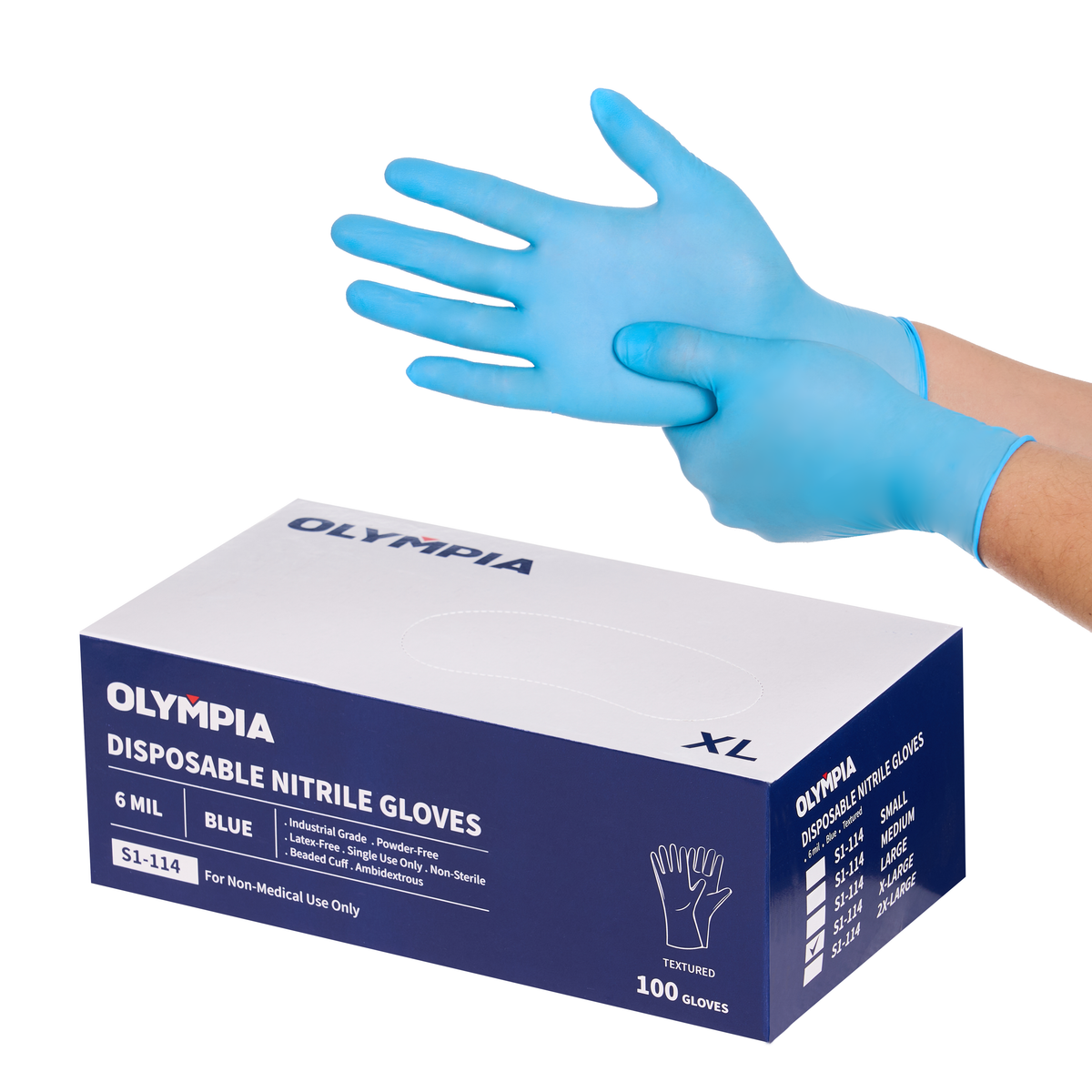 Disposable Nitrile Gloves, 6 mil, Grain, Blue, XL/10, 100 count