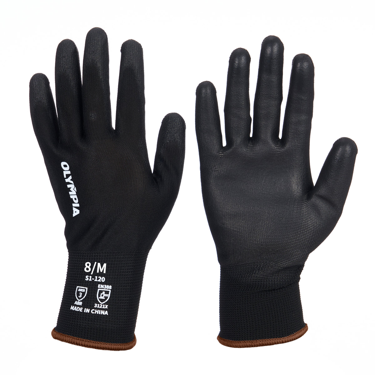 Polyurethane Dipped Knit Gloves, M/8, Smooth, Black, 12 Pairs