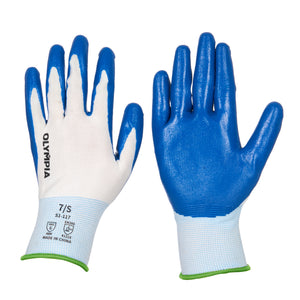 Nitrile Dipped Knit Gloves, 13ga, S/7, White/Blue, 12 pairs