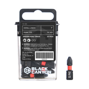 Impact Screwdriver Bits, Phillips PH2, 25-pack