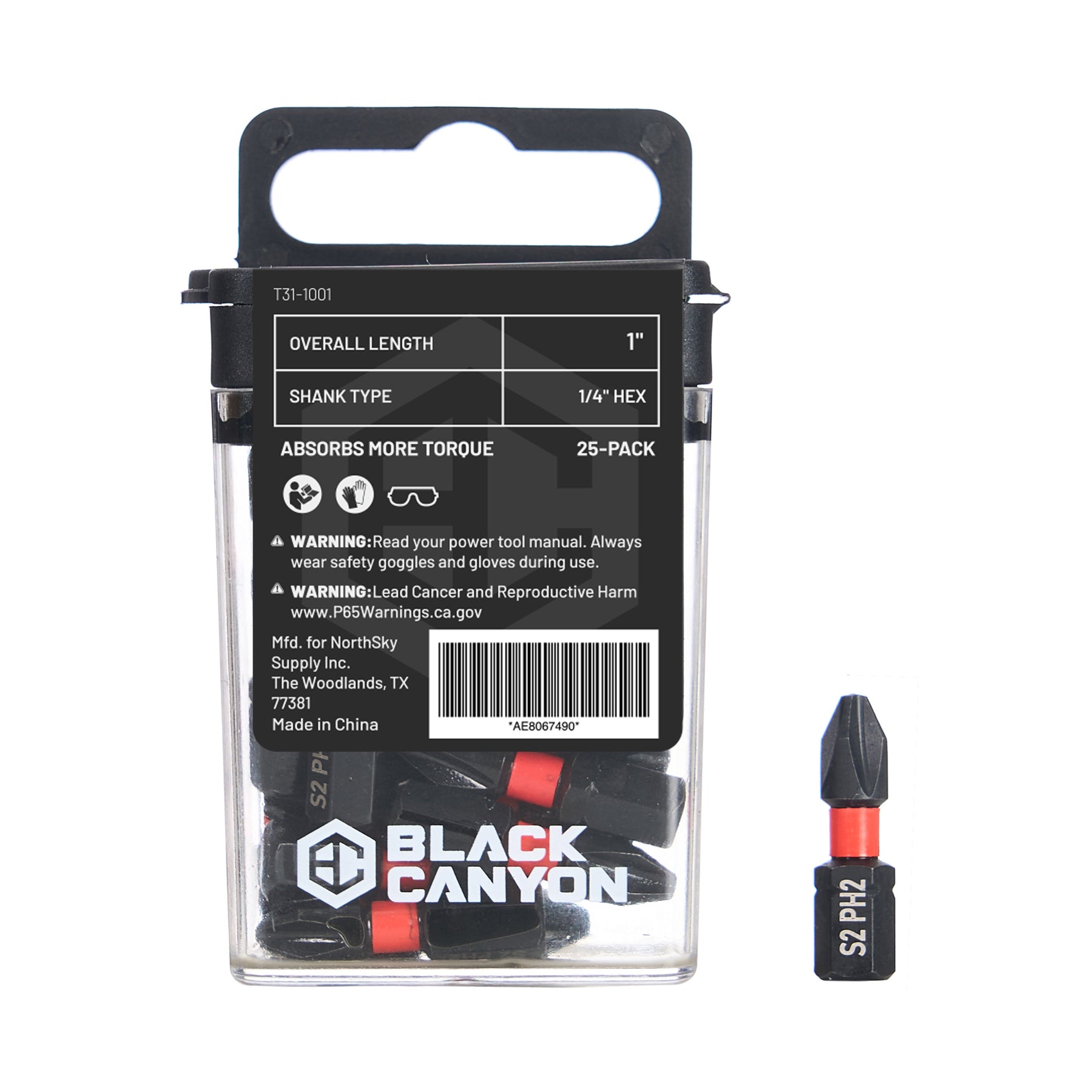 Impact Screwdriver Bits, Phillips PH2, 25-pack