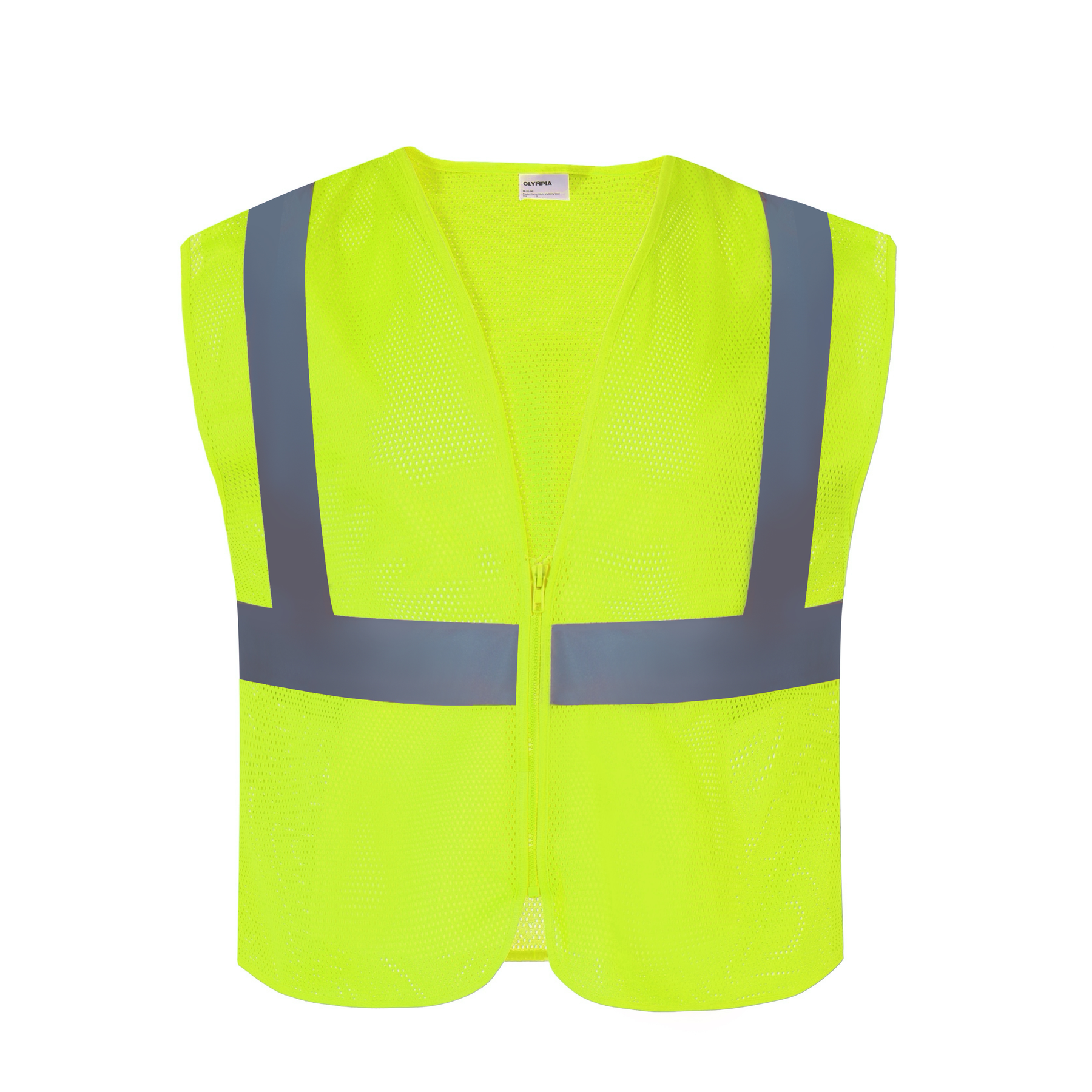 Hi-Vis Vest, ANSI Class 2, Mesh, Zipper, Lime, XL, 10-pack