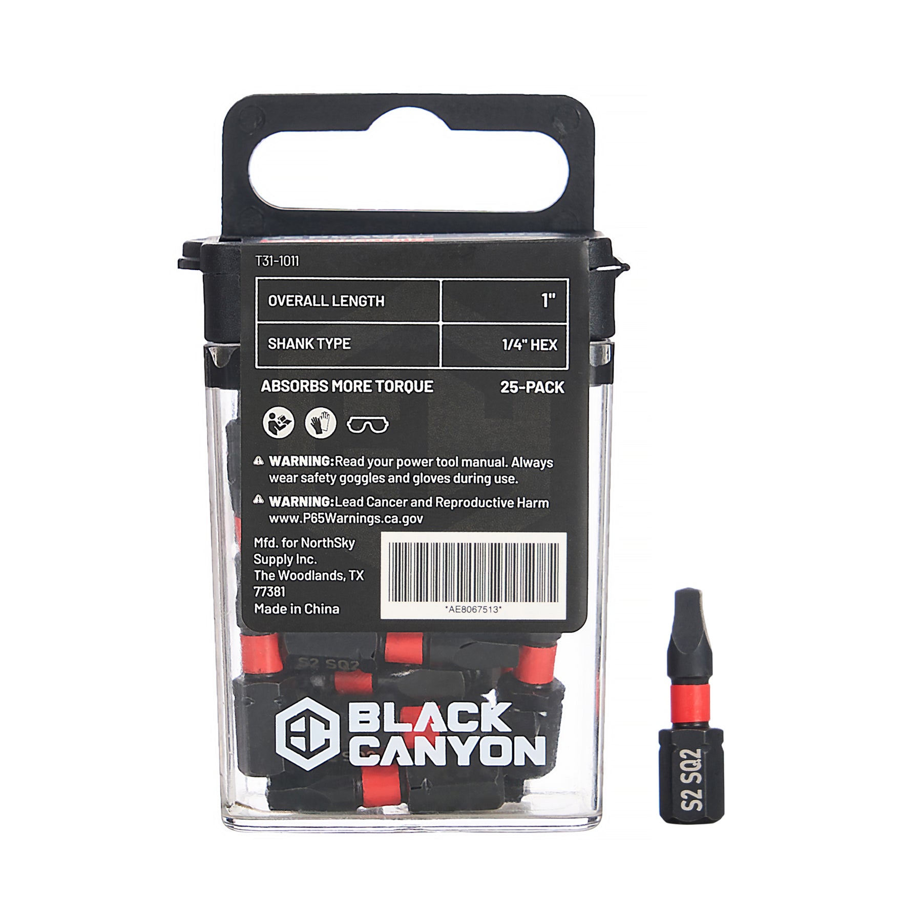 Impact Screwdriver Bits, Square SQ2, 25-pack