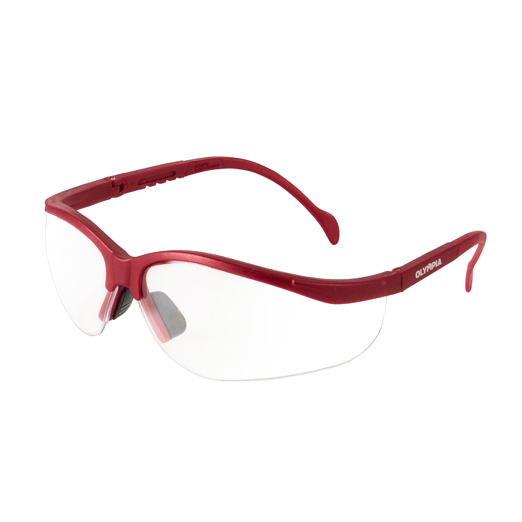 Half-Frame Safety Glasses, Clear Lens, Anti-Scratch, Anti-Fog, Red