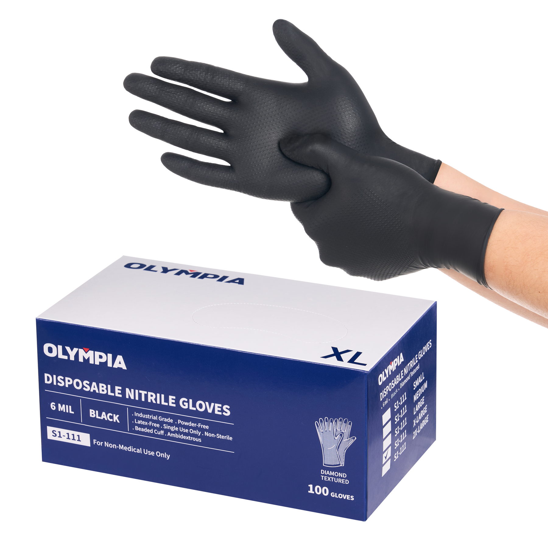 6 mil Disposable Nitrile Gloves, Black, Diamond Grip, XL, 100 ct