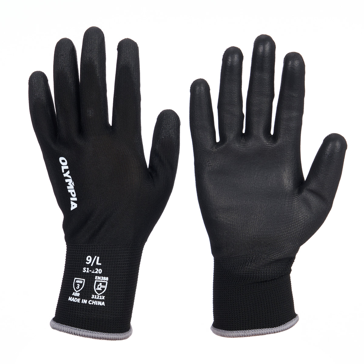 Polyurethane Dipped Gloves, 13ga, Anti-Slip, L/9, Black, 12 pairs