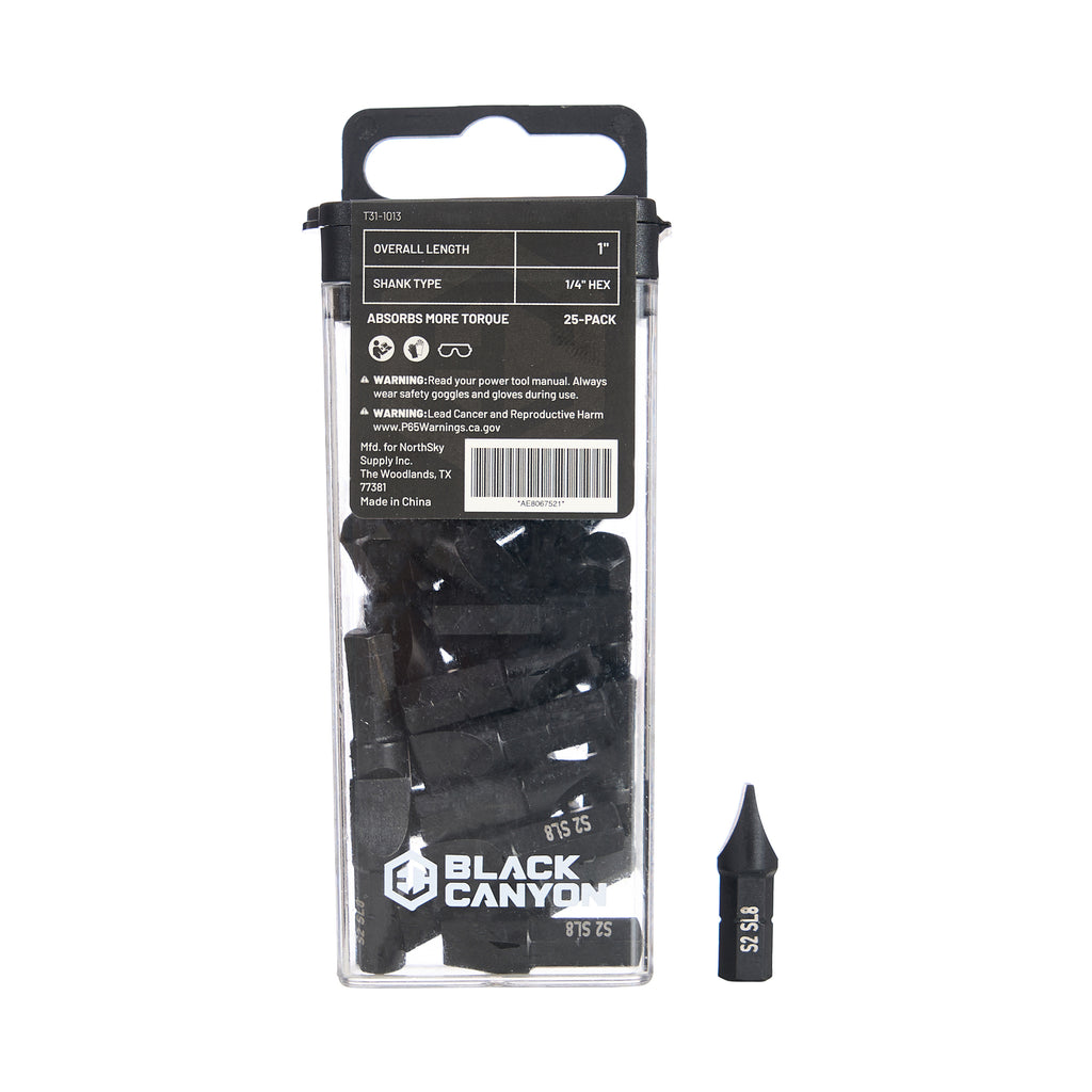 Impact Screwdriver Bits, Slotted, SL8, 1
