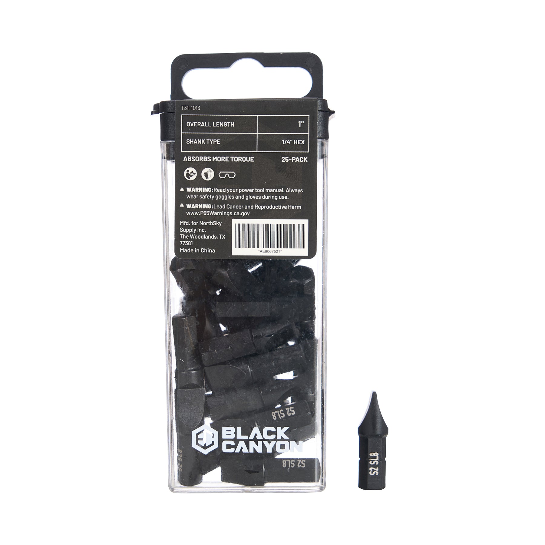 Impact Screwdriver Bits, Slotted SL8, 25-pack