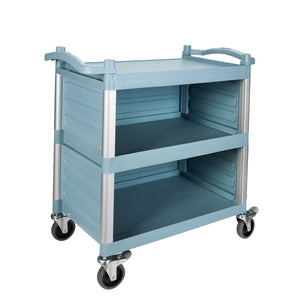 Dual-Handle Enclosed Utility Service Cart, 3 Shelves, 440 lb. Capacity, Grey