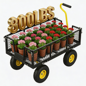 Heavy Duty Mesh Steel Garden Cart, 800lbs Load Capacity, Black and Yellow