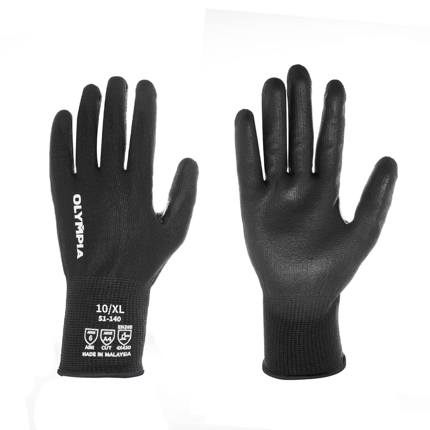 Cut-Resistant Gloves, XL/10, Smooth, Black, Cut Level A4, 12 Pairs