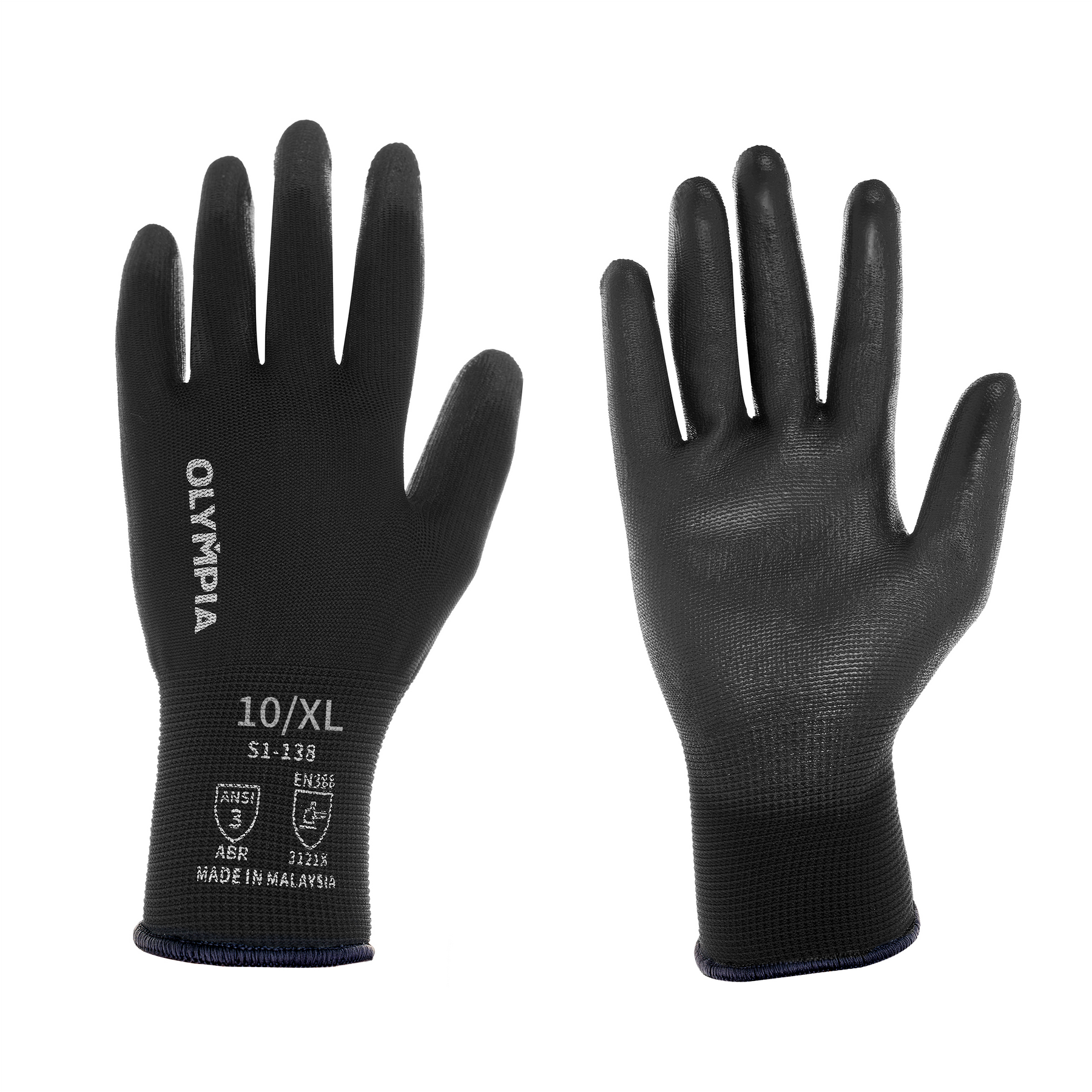 Polyurethane Dipped Knit Gloves, 13ga, XL/10, Black, 12-Pairs