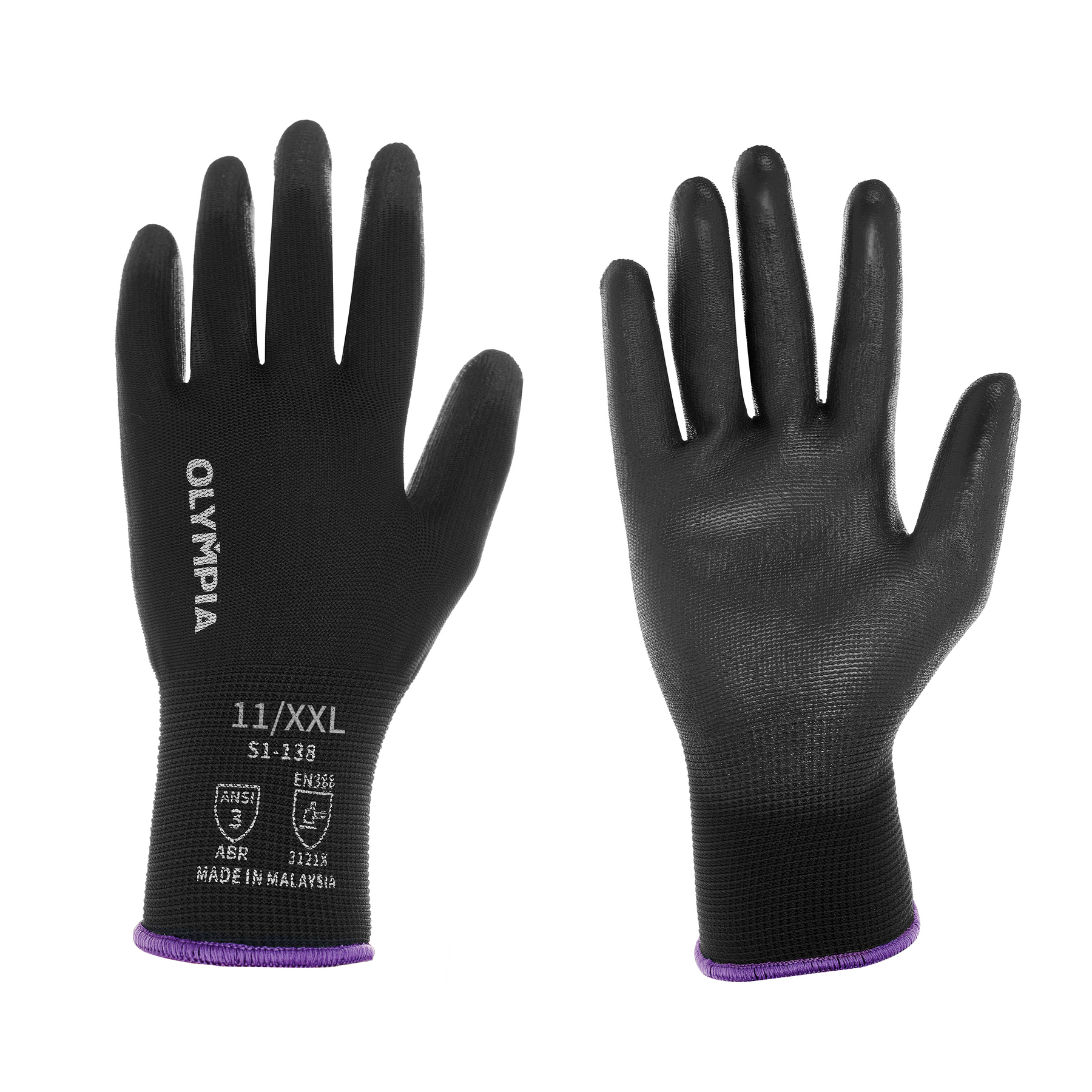 Polyurethane Dipped Knit Gloves, 13ga, XXL/11, Black, 12-Pairs