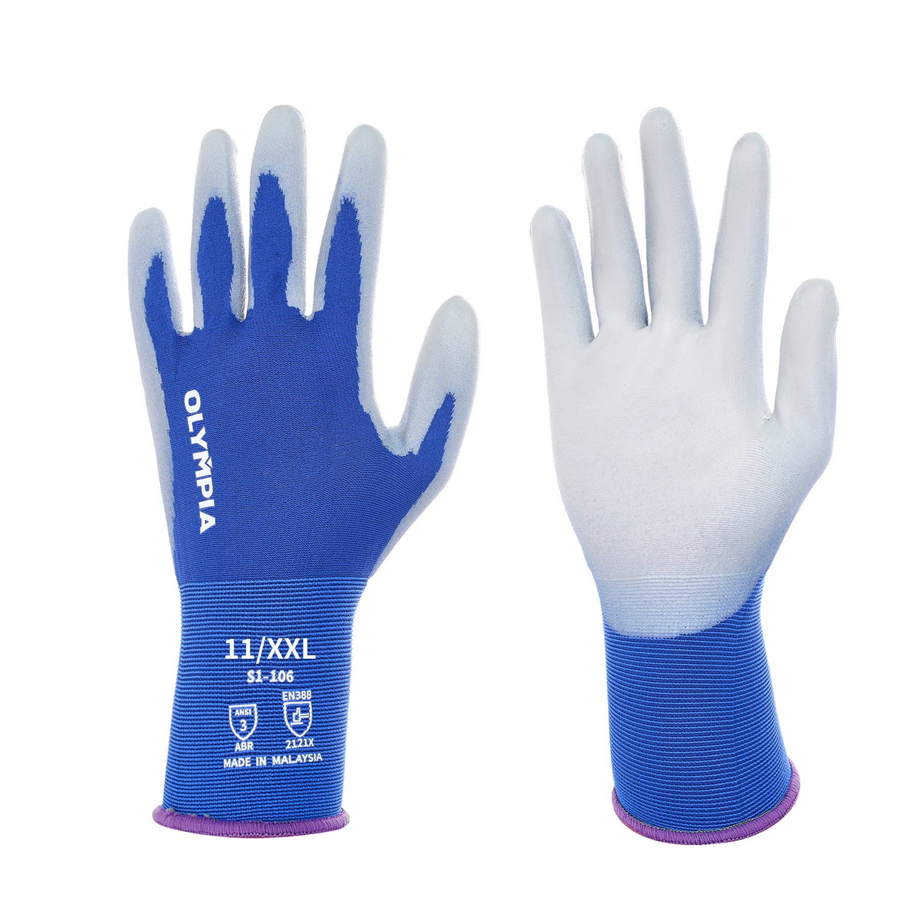 Polyurethane Dipped Knit Gloves, 18ga, XXL/11, Blue/Gray, 12-Pairs