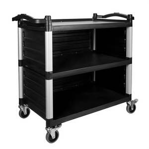 Dual-Handle Enclosed Utility Service Cart, 3 Shelves, 440 lb. Capacity, Black