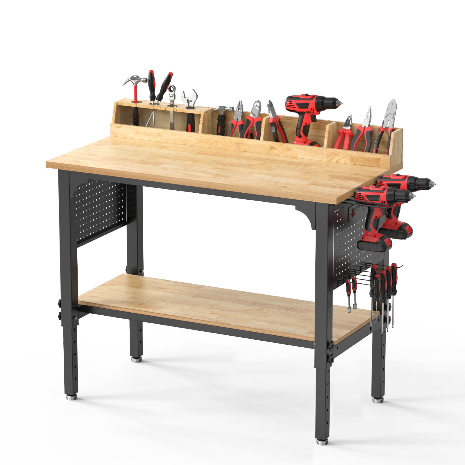 Workbench, 48" X 24", Adjustable Height, 2200 Lbs Capacity with Storage & Pegboard