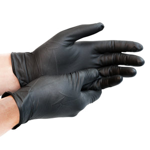 Disposable Nitrile Gloves, 6 mil, M/8, Grain, Black, Box of 100
