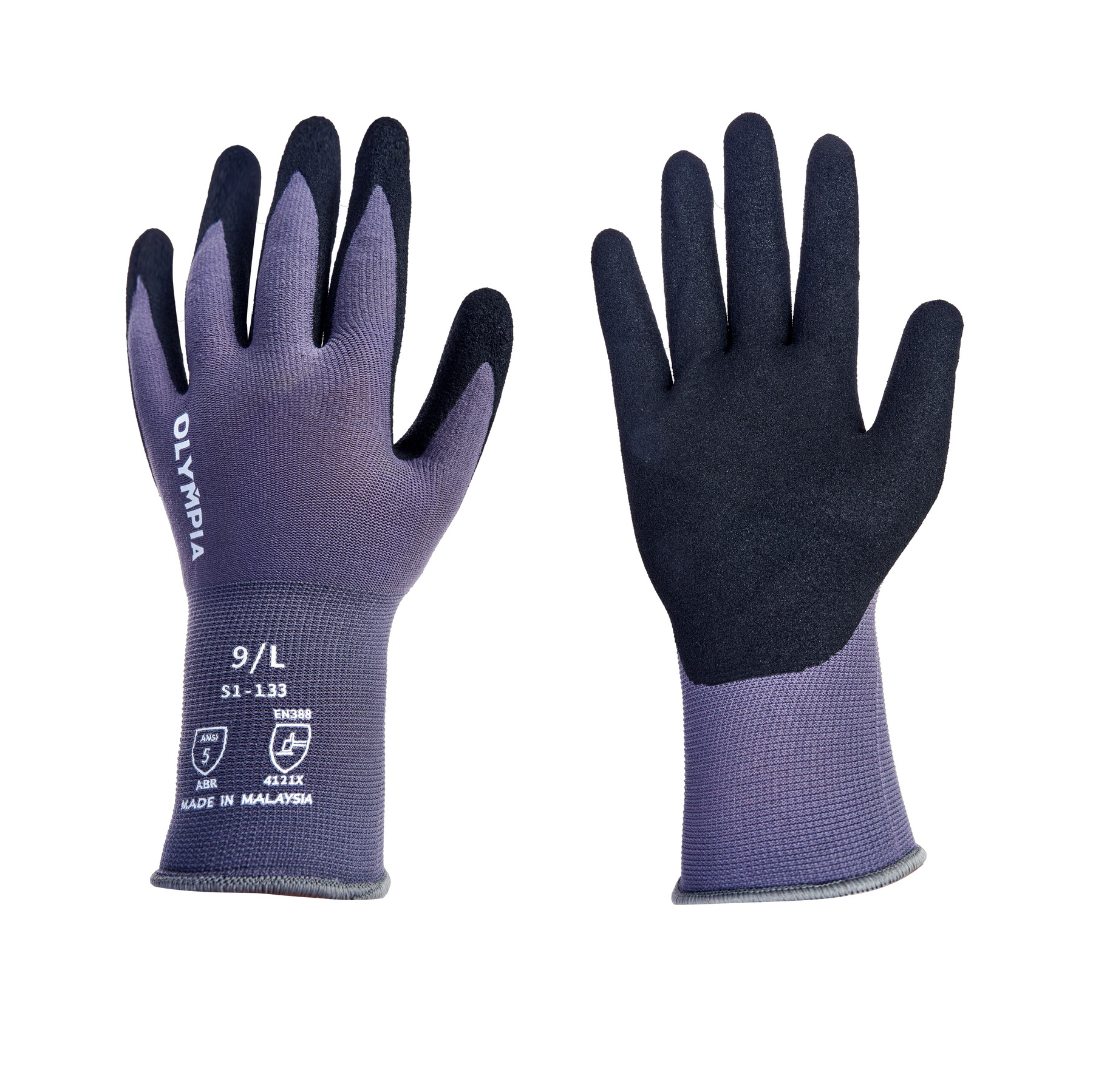 Sandy Nitrile Dipped Knit Gloves, L/9, Gray / Black, 12 Pairs