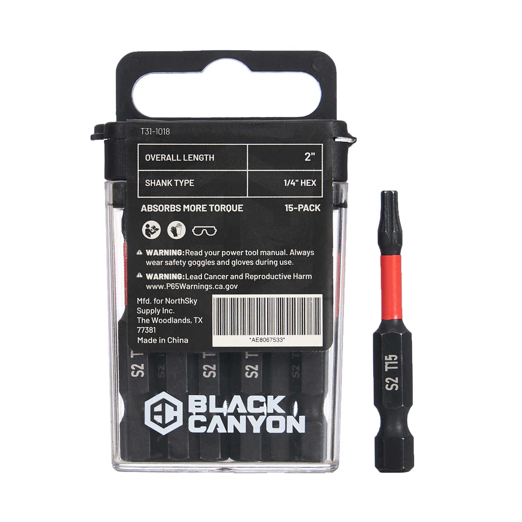 Impact Screwdriver Bits, Torx T15, 15-pack