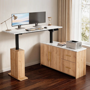 Height-adjustable Desk, Natural Wood Color